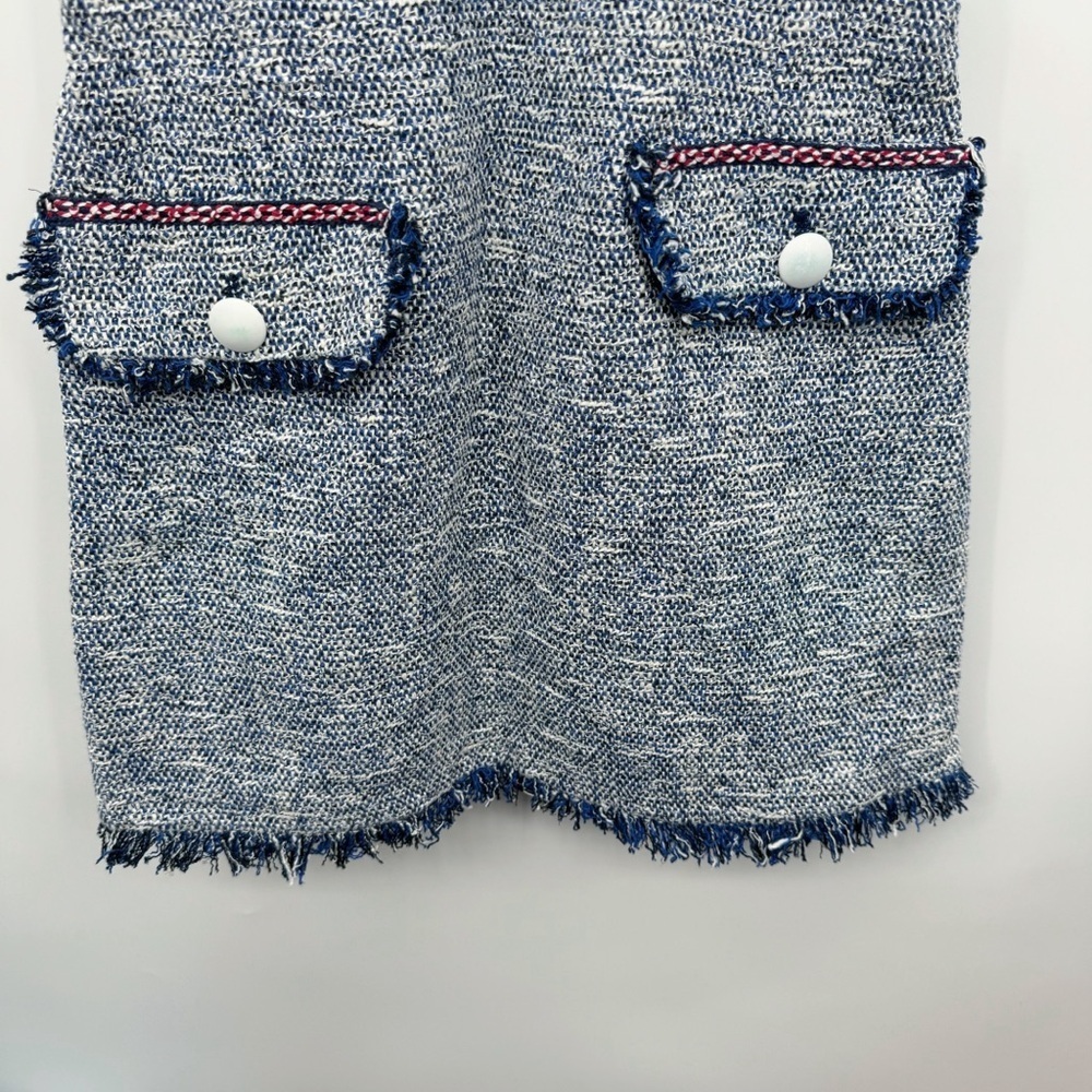 Zara Blue Tweed Pinafore Dress Women’s XS Retro Style Apron Dress Fray Hem - Picture 7 of 13